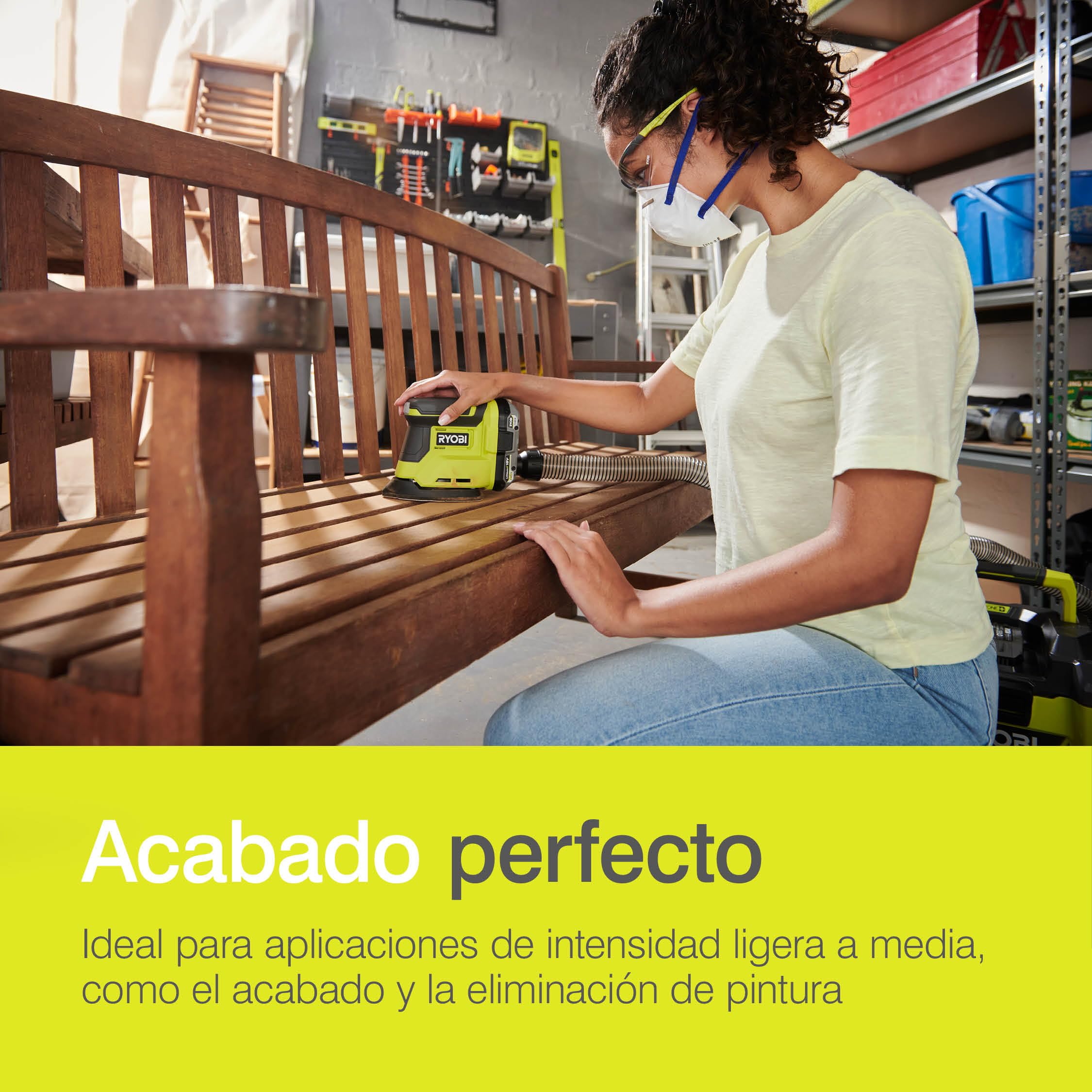 RYOBI - Lijadora Triangular 18V ONE+ - base de lijado 100x140mm, Boquilla de Aspiración - Ø Oscilación 1,8mm, 22000osc/min - para Acabados Finos/Pintura - 6 Abrasivos, sin Batería, Cargador - RPS18-0