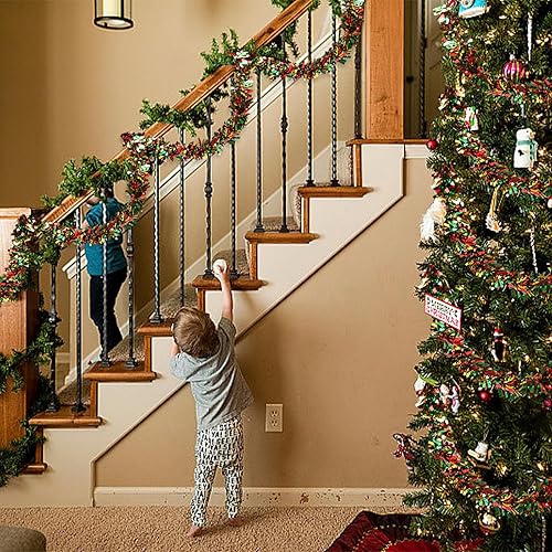 Miniatura 5 de VESPRO Guirnalda metálica para árbol de Navidad de 59 pies con purpurina para colgar en interiores y exteriores, decoración de fiesta (rojo, verde y