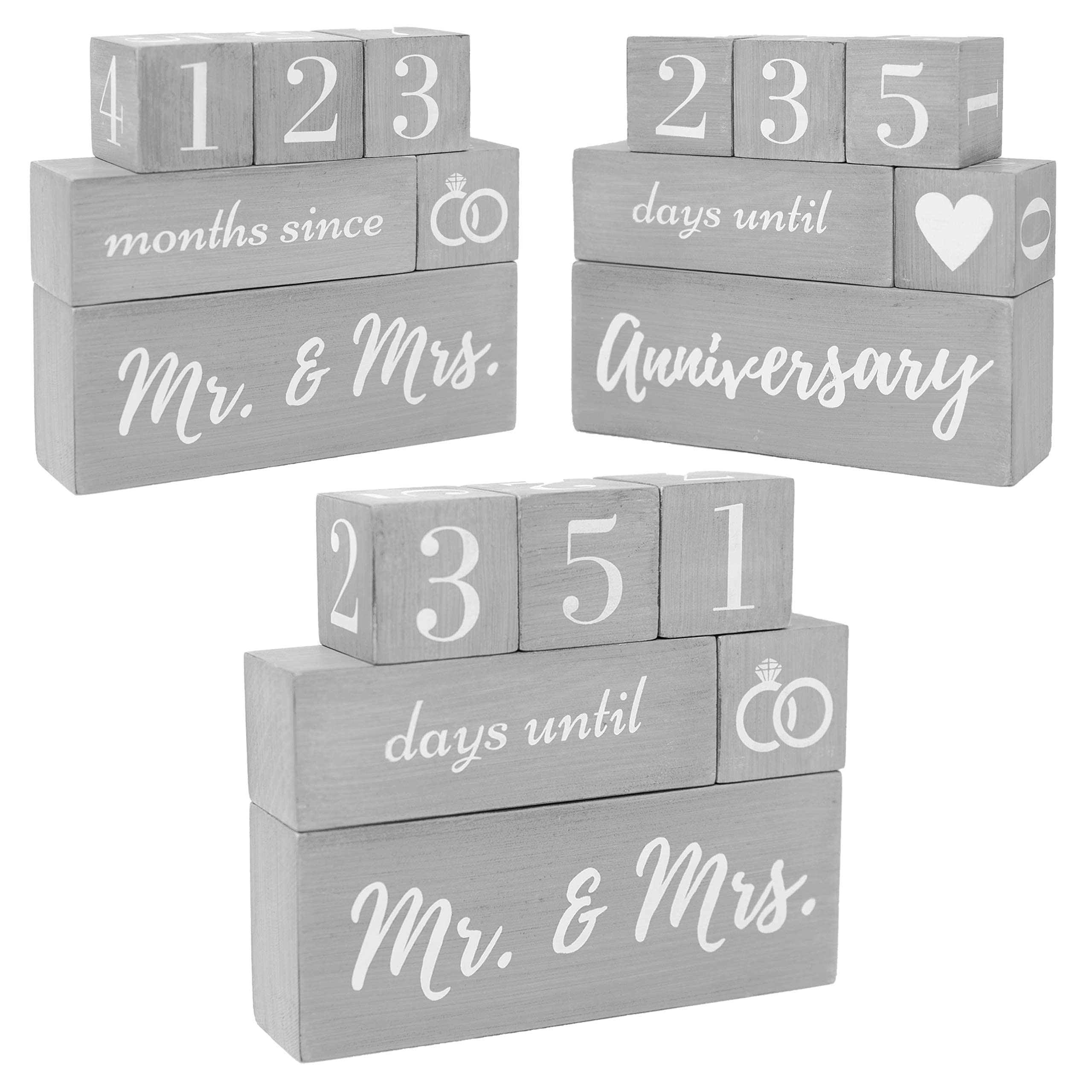 Wedding Countdown Calendar Block Engagement Gifts for Couples His and Hers, Bride to Be | Includes Reversible Text Block for Marriage, Anniversary Celebration Recently Engaged Gift Fiance Gifts Light