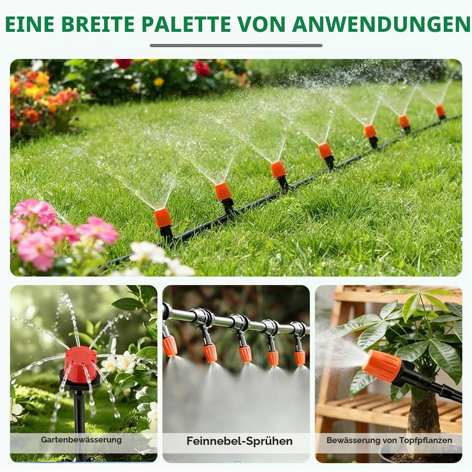 Garten Bewässerungssystem,340Pcs Garten Bewässerung Kit,55M+15M Bewässerungsrohre,Automatik Tröpfchenbewässerung Gartenbewässerung Misting Kühlsystem für Landschaft,Flower Bed und Terrasse Pflanzen