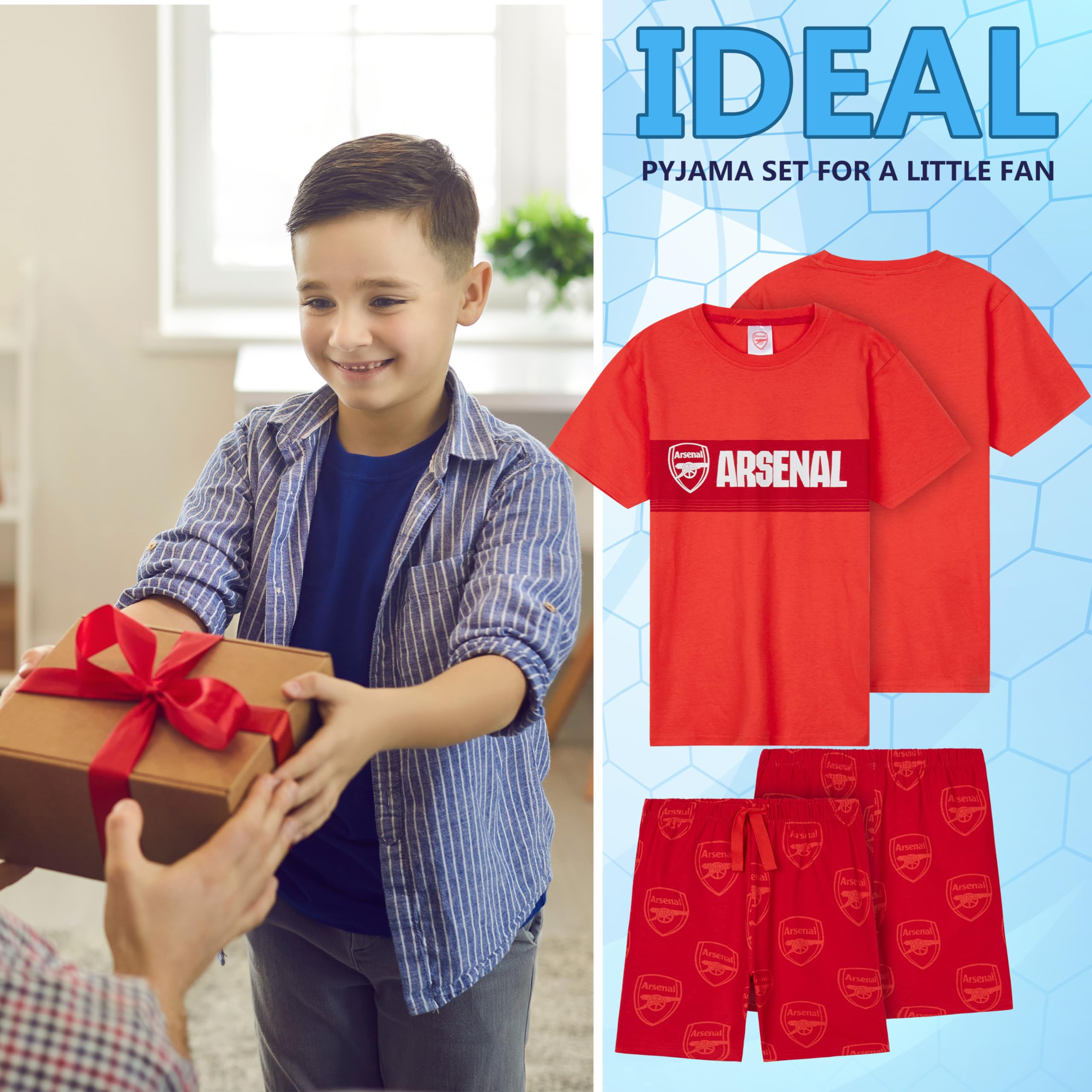 Arsenal F.C. Boys Short Pyjamas Set, Soft Cotton Lounge Wear - Arsenal Gifts (Red, 7-8 Years) - Image 3