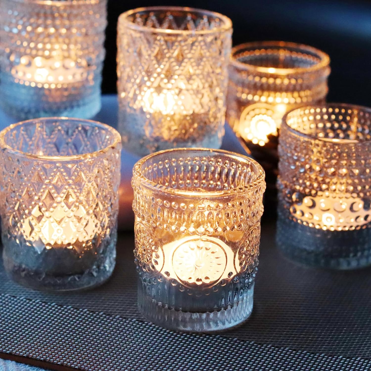 Clear Votive Candle Holders, 3 Patterns 24 pcs Glass Tealight Candle Holders for Christmas Wedding Table Centerpiece Birthday Party Clear 3 24