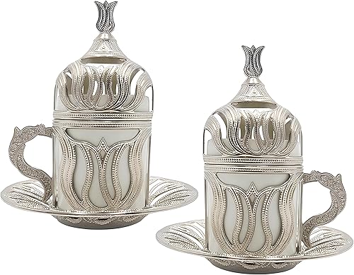 Miniatura 1 de Küchengeräte 2 tazas de café turco, griego, árabe, marroquí, taza de café expreso con placa interior de soporte de metal de porcelana y tapa, 2