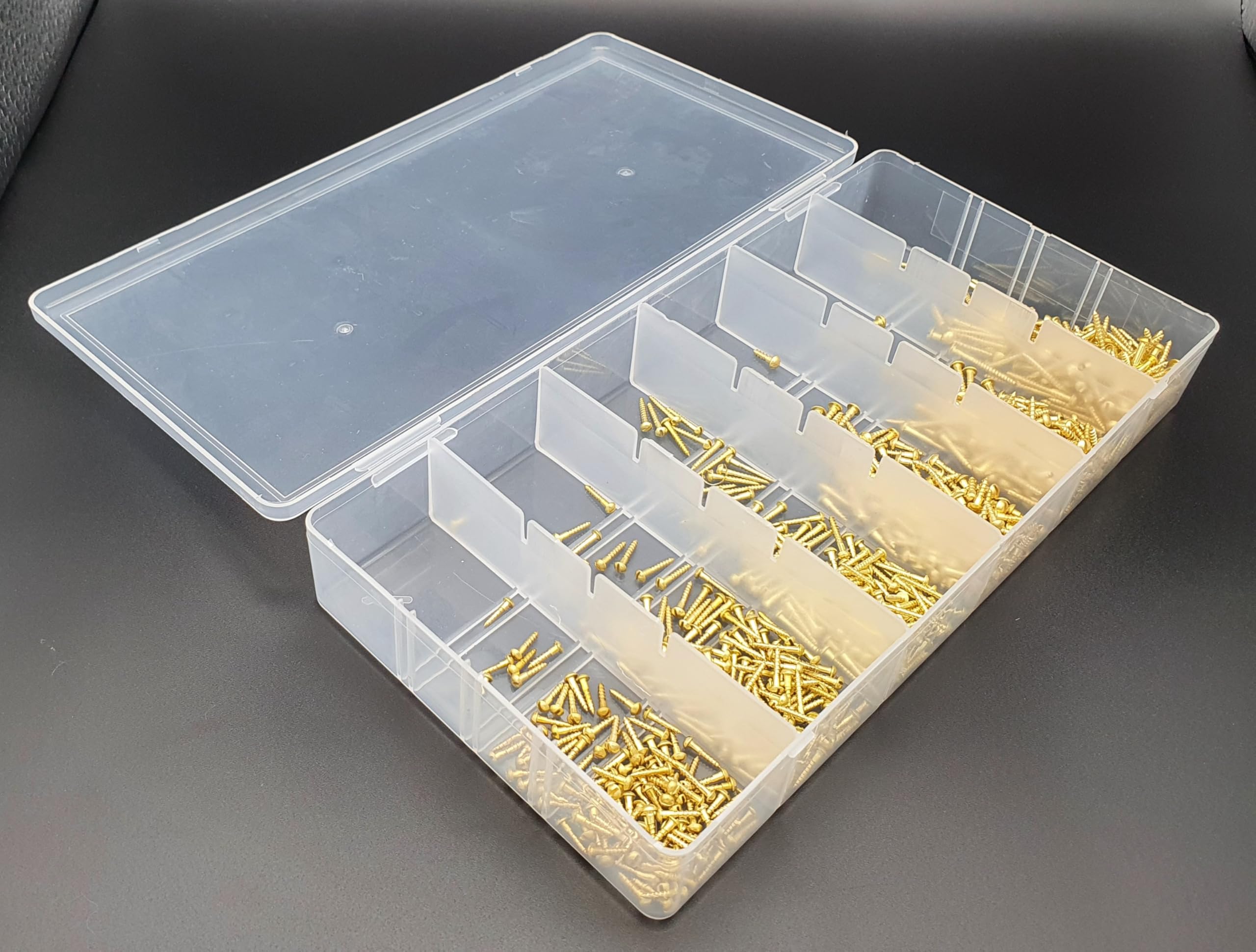 300 tlg. Set | Messing Holzschrauben Sortiment DIN 96 – Halbrundkopf Schlitz – Messing Blank – Dekorative Rundkopfschrauben in stabiler Box 2mm und 2,5mm Durchmesser