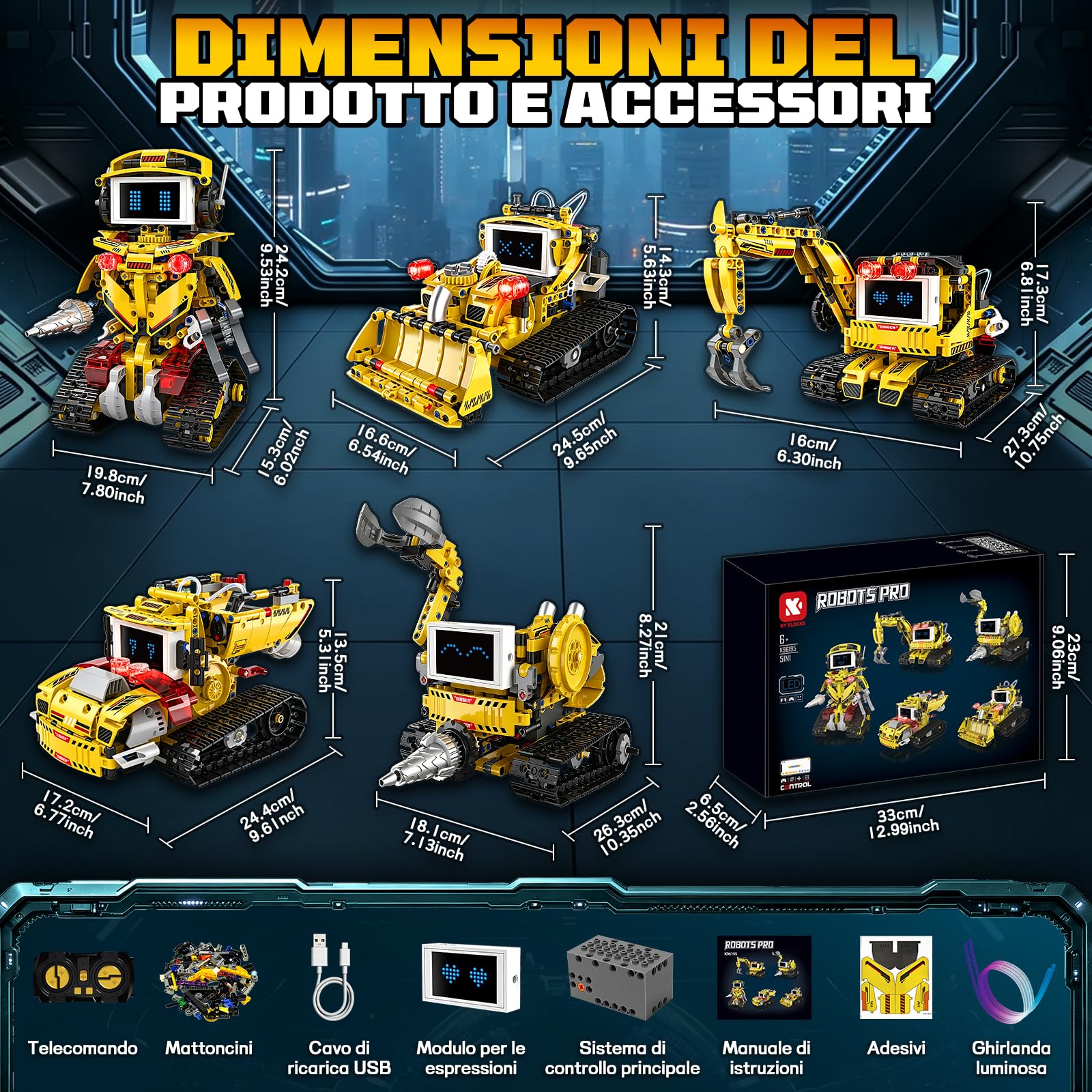 JONRRYIN Robot Telecomandato Bambini, 5-in-1 Technic Robot Programmabile