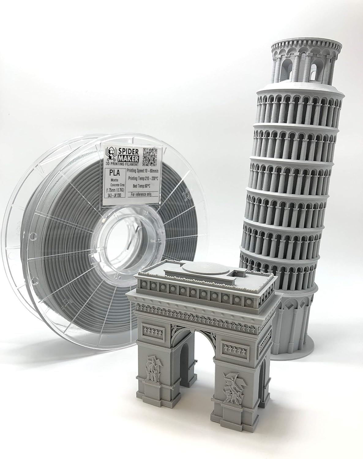 SpiderMaker 3D Matte PLA Filament - Matte Finish with Incredible Vibrant Colors - Compatible with Bambulabs AMS - 1.75 mm PLA, 700g, Dimensional Accuracy +/- 0.03mm (Concrete Gray)