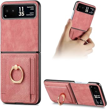 Phone Case for Motorola Moto Razr 40 2023 Wallet Cell Cover with and Ring Stand RFID Credit Card Holder Cases otterbox Razr40 Accessories Kickstand Women Men Girls Pink