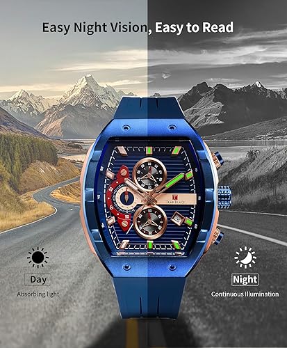 Miniatura 6 de Relojes para hombre con correa de silicona analógico de cuarzo impermeable cronógrafo luminoso Tonneau relojes para hombre, vestido deportivo de