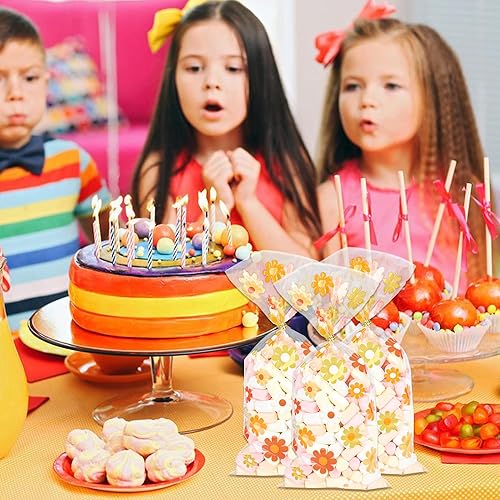 Miniatura 4 de 100 bolsas de dulces de margaritas, bolsas bohemias de celofán, bolsas de regalo de plástico hippie retro, bolsa de regalo de flores de margarita