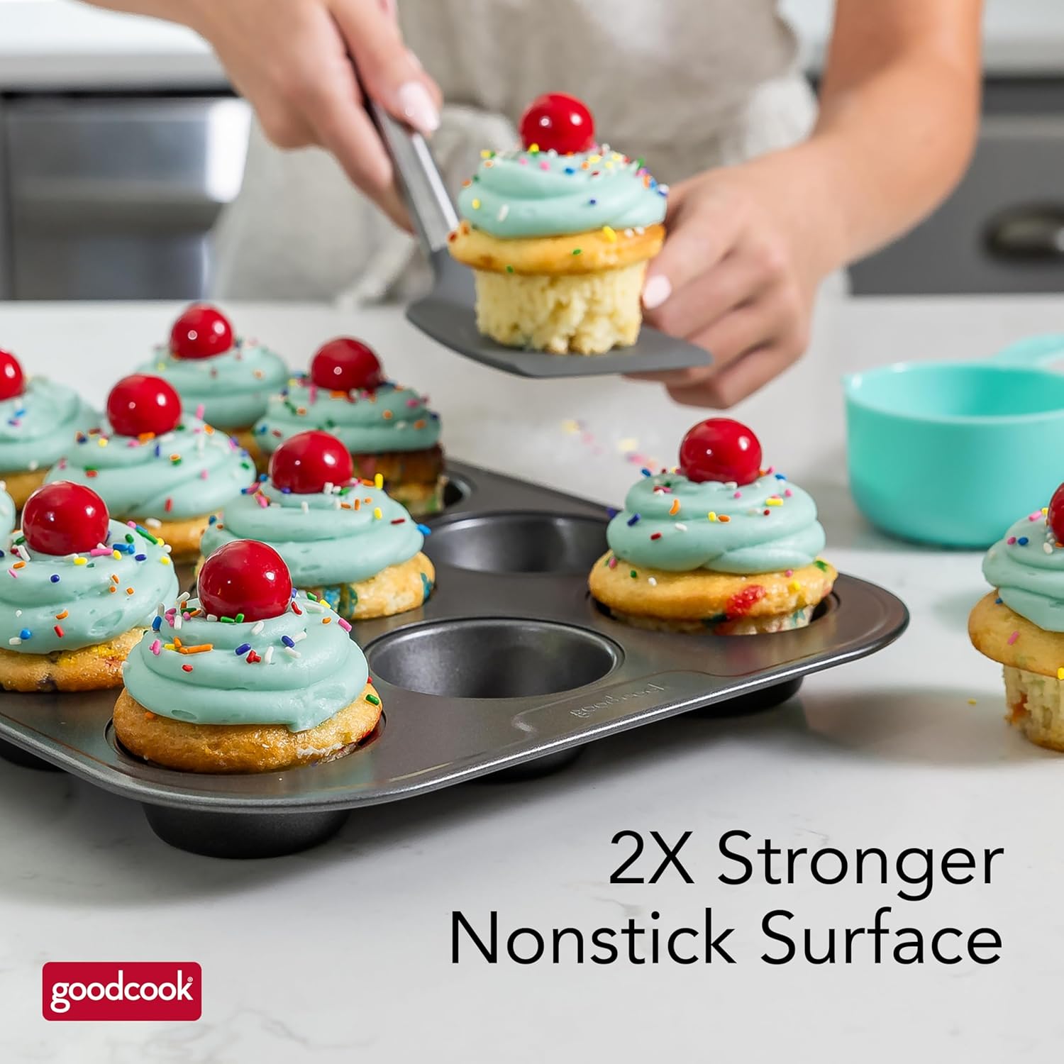 GoodCook PRO Muffin Pan Nonstick Cupcake Pan, Warp & Scratch-Resistant Dishwasher-Safe Carbon Steel Construction for Even Baking With or Without Liners, 12-Cup, Gray - Image 6