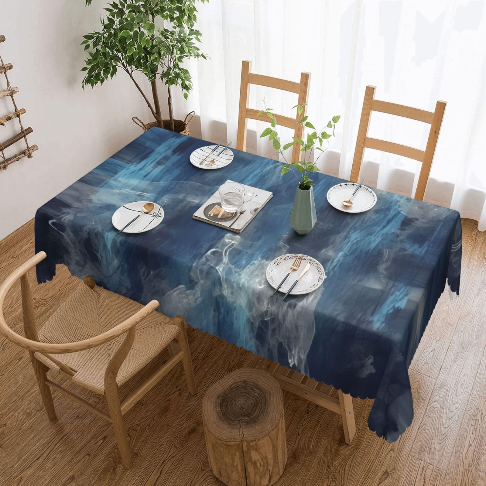 Nappe lavable et anti-tache bleue rectangulaire 137 x 183 cm pour table de cuisine