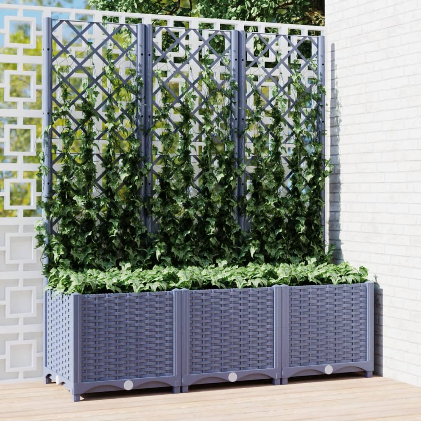 Vopese Planters with Trellis, Raised Garden Bed Planter with Climbing Plant Support, 120 x 40 x 136 cm, Polypropylene, Outdoor Planter for Patio Balcony Yard Entrance