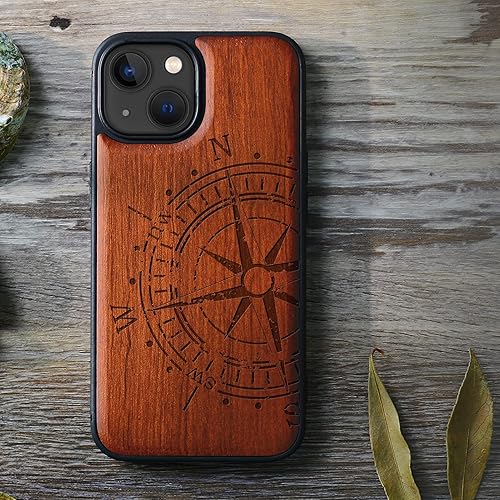 Miniatura 9 de Carveit Funda magnética de madera para iPhone 13 Mini madera real dura y TPU suave a prueba de golpes, funda protectora híbrida única y elegante de
