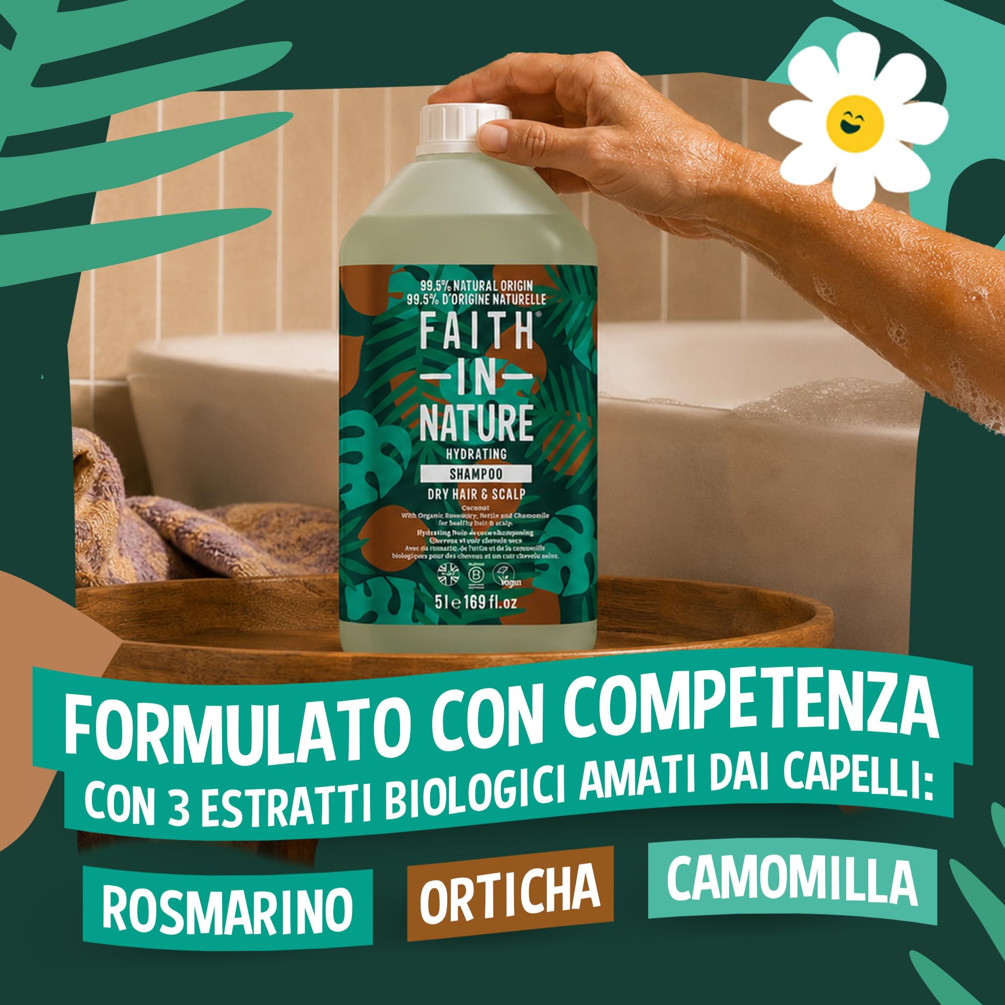 Faith In Nature Ricarica da 5 L di Shampoo Biologico al Cocco, Idratante per Capelli e Cuoio Capelluto Secchi, Vegano e Cruelty Free, Senza SLS, Siliconi o Parabeni