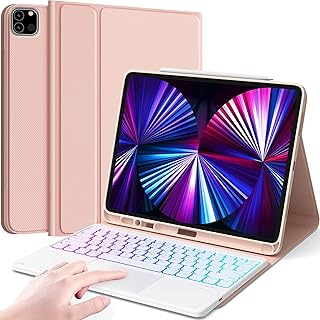 CHESONA iPad Pro 12.9 Case with Keyboard, DIY 7 Color Backlit, Smart Touchpad, Wireless Detachable Keyboard with Pencil Holder, Compatible for iPad Pro 12.9 inch 2022 6th / 5th/4th/3rd Gen Rose Gold