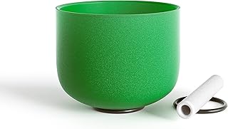 YIYUECHEN F Note Heart Chakra Green Colored Frosted Quartz Crystal Singing Bowl 8 inch