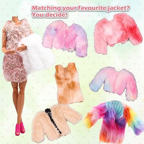 Miniatura 6 de Conjunto de ropa de abrigo de invierno para muñeca de niña de 11.5 pulgadas, suéter de moda de invierno con jeans, vestido de fiesta, faldas,