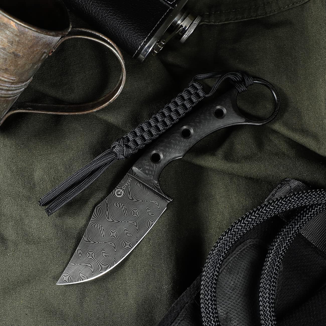CIVIVI Midwatch Fixed Blade Knife, with Kydex Sheath and Tied Paracord Lanyard C20059B