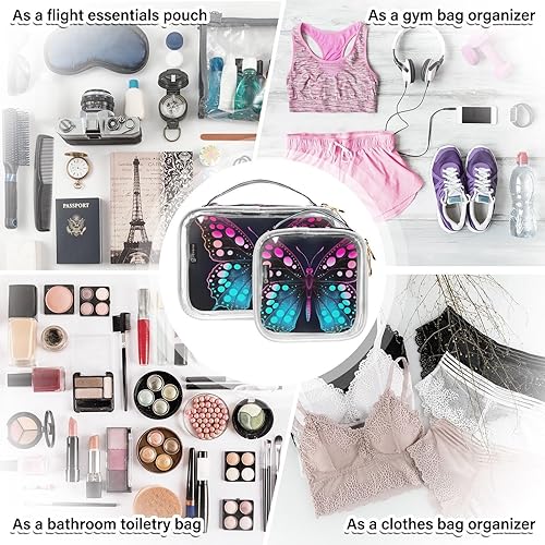 Miniatura 7 de Y2k 21215138 - Neceser de aseo transparente con mariposa gótica para viajar, paquete de 2 bolsas de cosméticos de maquillaje con cremallera, bolsa