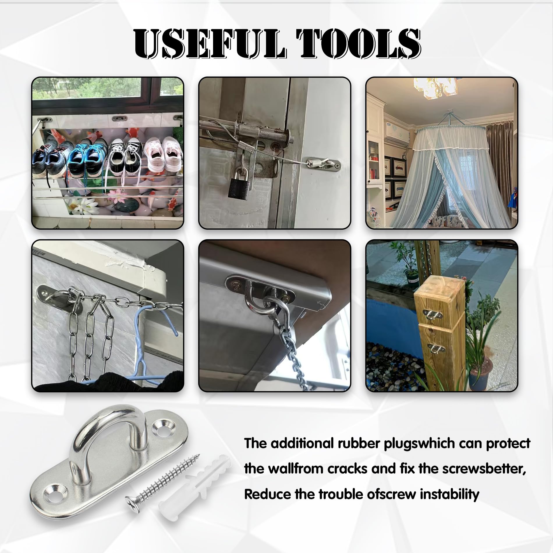 Placche Occhiello In Acciaio Inox 304, 6 Pezzi M5 Con Viti, Ganci Per Soffitto/Parete, Portata 40 Kg, Per Altalene, Tende, Yoga