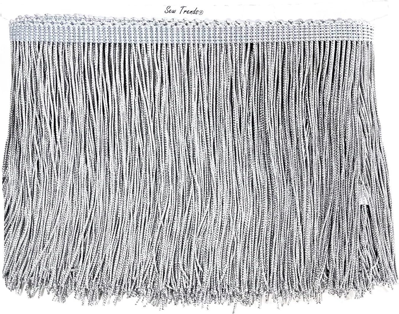 5 Yards of 12" Long Chainette Fringe Thread Yarn Tassel Trim Braid Fringe for Crafts Sewing and Decor-Light Grey