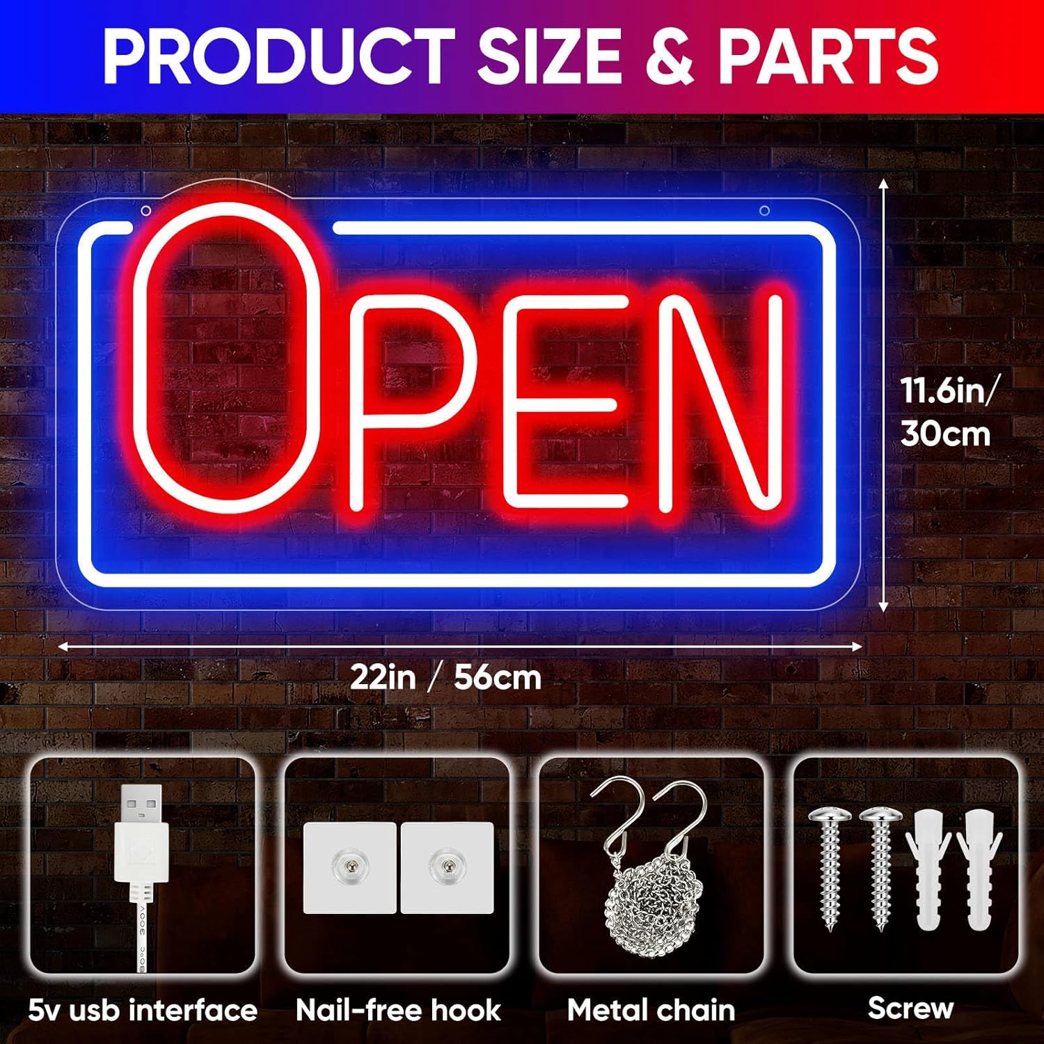 22" X 11.8" Led Neon Open Sign for Business Window, Light up Open Sign for Store Carteles Letreros Para Negocios.