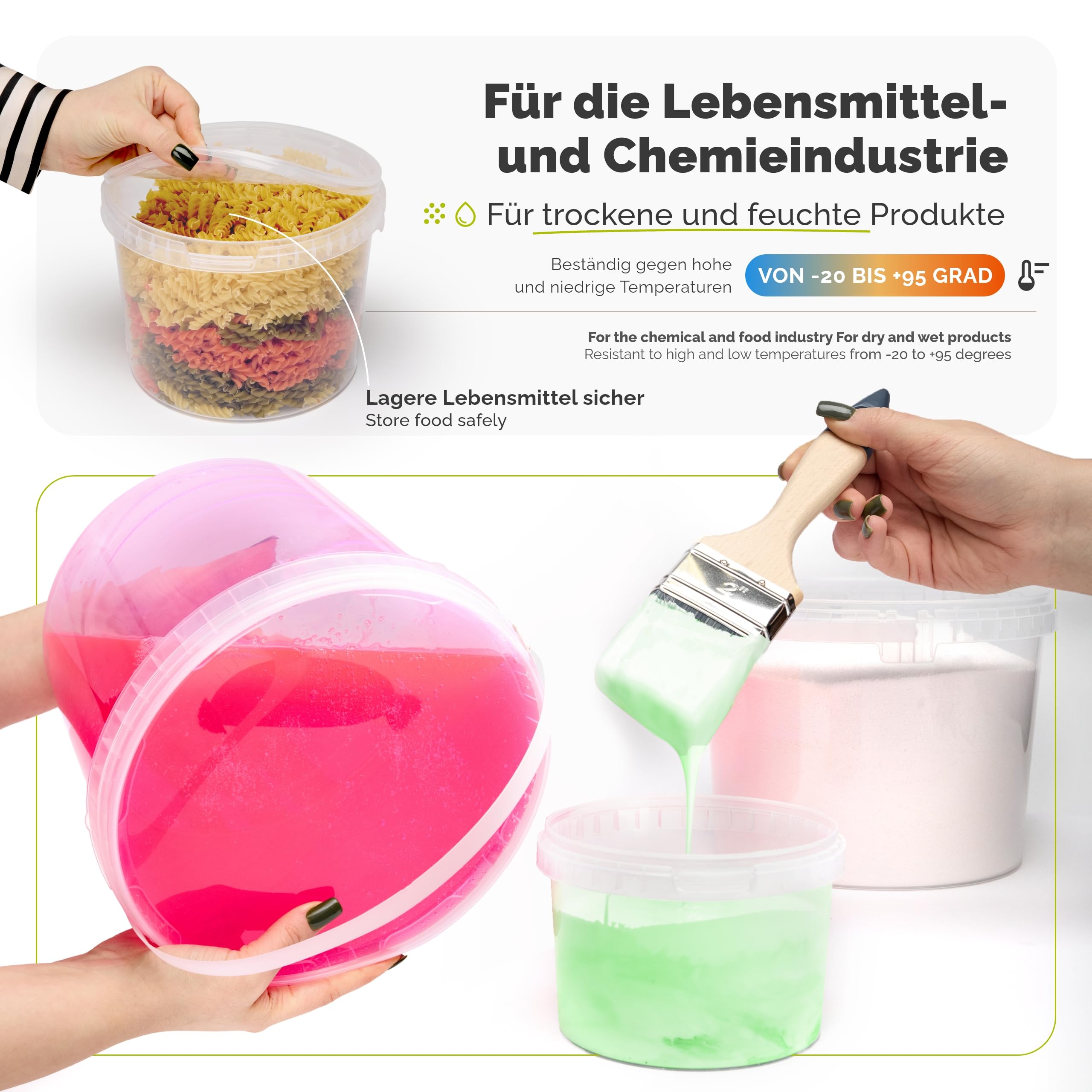 Garronda Eimer mit Deckel 10 Liter 10 Stück Aufbewahrungsbehälter GD-0072 | Transparent, für die Lagerung von Lebensmitteln und chemischen Produkten, kompakter Plastikbehälter für Haushalt und Gewerbe