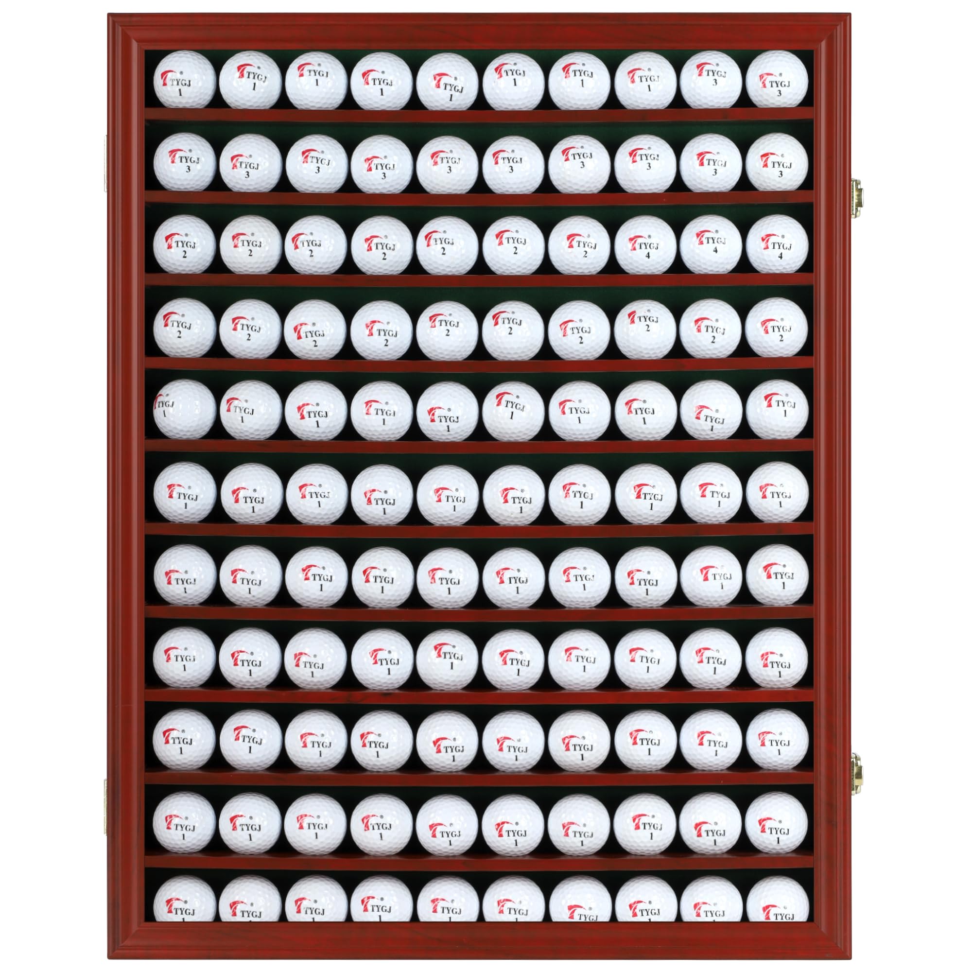 DisplayGifts Vitrina de Pared para 110 Pelotas de Golf, Caja de Sombra para Puerta acrílica, protección UV, Acabado Cerezo
