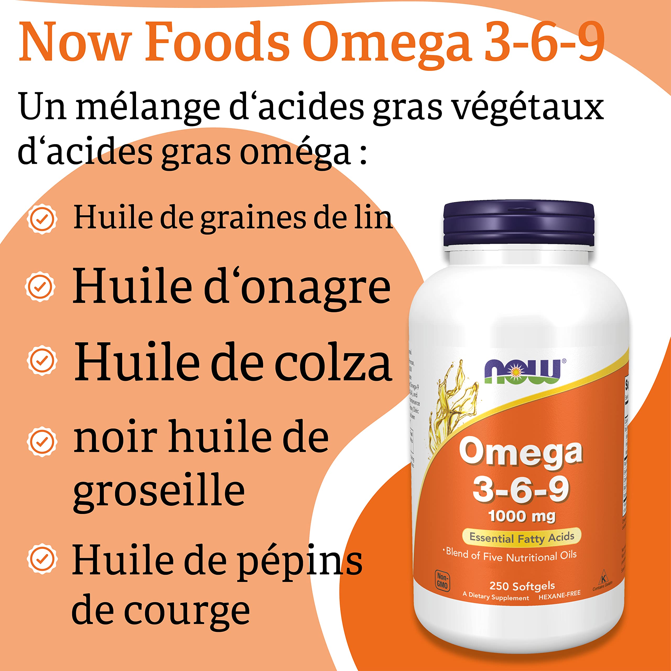 Now Foods, Omega 3-6-9, 1.000 mg, 250 Gélules, Testé en Laboratoire, Acides Gras Essentiels, Sans Gluten, Sans Soja, Sans OGM