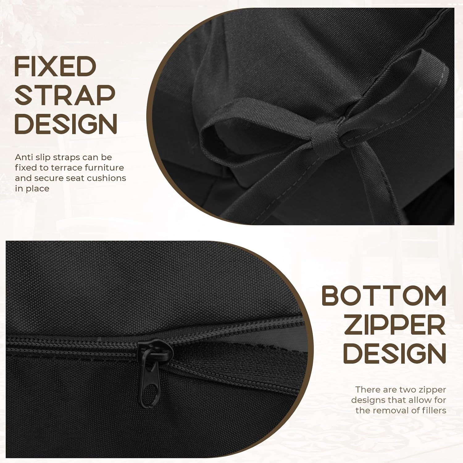 Outdoor High Back Chair Cushions, 2 Pack Waterproof Patio Furniture Cushions with Removable Covers for Outdoor Furniture, Black