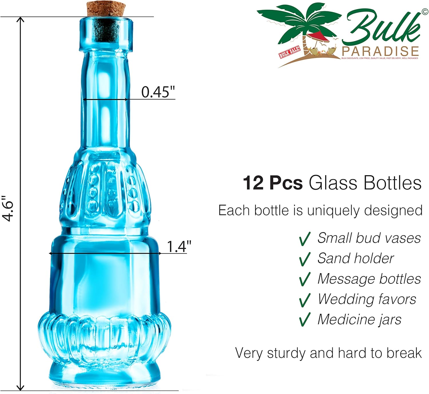 Small Blue Vintage Glass Bottles with Corks, Mini Vases, Decorative, Potion, Assorted Design Set of 12 pcs, 4.6 Inch Tall (11.43cm), 1.4 Inch Wide (3.56cm) : Home & Kitchen
