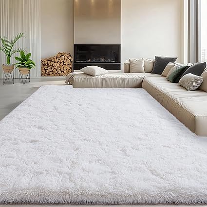 8x10 Fluffy Rugs for Living Room, Soft Large White Shag Area Rug Carpet for Bedroom, Non-Slip Fuzzy Plush Rugs for Home Decor, Cozy Modern Indoor Shaggy Floor Big Rug