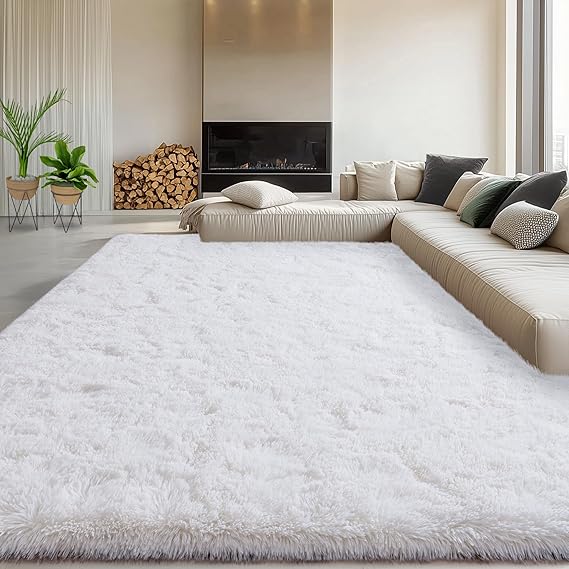 8x10 Fluffy Rugs for Living Room, Soft Large White Shag Area Rug Carpet for Bedroom, Non-Slip Fuzzy Plush Rugs for Home Decor, Cozy Modern Indoor Shaggy Floor Big Rug