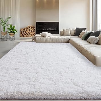 8x10 Fluffy Rugs for Living Room, Soft Large White Shag Area Rug Carpet for Bedroom, Non-Slip Fuzzy Plush Rugs for Home Decor, Cozy Modern Indoor Shaggy Floor Big Rug