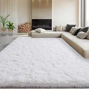 9x12 Large White Fluffy Area Rugs for Living Room, Soft Big Plush Shag Rug for Bedroom, Cozy Fuzzy Shaggy Rugs for Nursery Kids Girls Boys Room, Dorm, Home Decor, Non-Slip Modern Indoor Floor Carpet