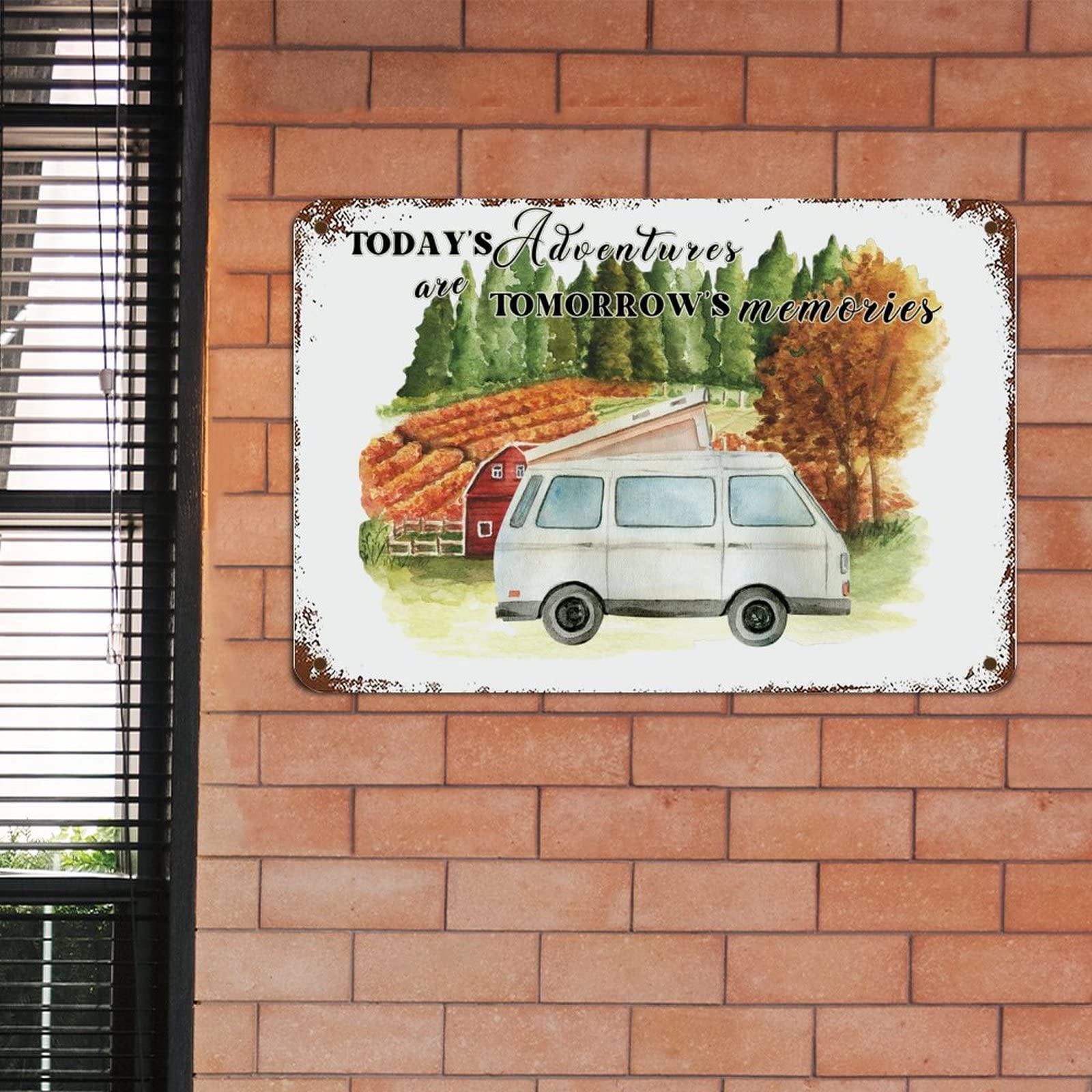 Camper Reizen Trailer Metalen Tin Sign Avonturen Zijn Herinneringen Metalen Teken Camper Decor Zomervakantie Rustieke Muur Art Pensioen Decor Voor