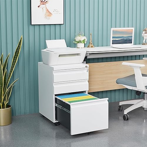 Miniatura 4 de Archivador móvil de metal, archivador de 3 cajones con cerradura y ruedas para oficina en casa, tamaño carta A4, gabinete de almacenamiento con