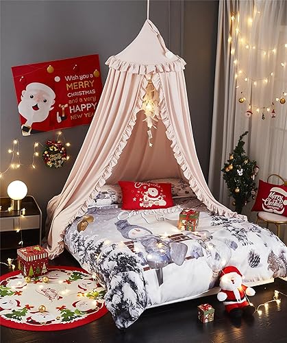 Vista 4 de VETHIN Toldo de cama para niñas y niños, diseño de princesa con cúpula redonda para niños, mosquitera de ensueño, habitación de niñas, castillo