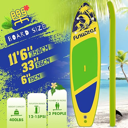 Miniatura 9 de FunWater Inflatable Stand Up Paddle Board with Premium SUP Paddleboard Accessories, Anti-Slip EVA Deck, 11'10'6'' Paddle Boards for Adults & Youth