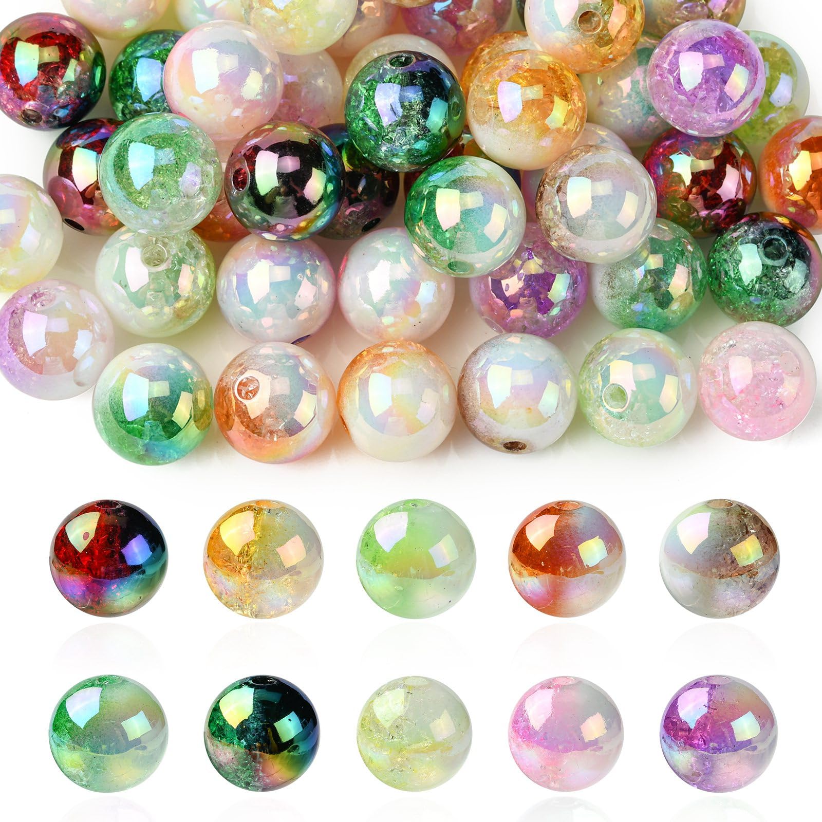 Ipotkitt 50pcs 16mm Colourful Acrylic Round Beads Crackle Bubblegum Beads Two Tone Ball Loose Spacer Beads for DIY Beadable Keychain Jewellery Making