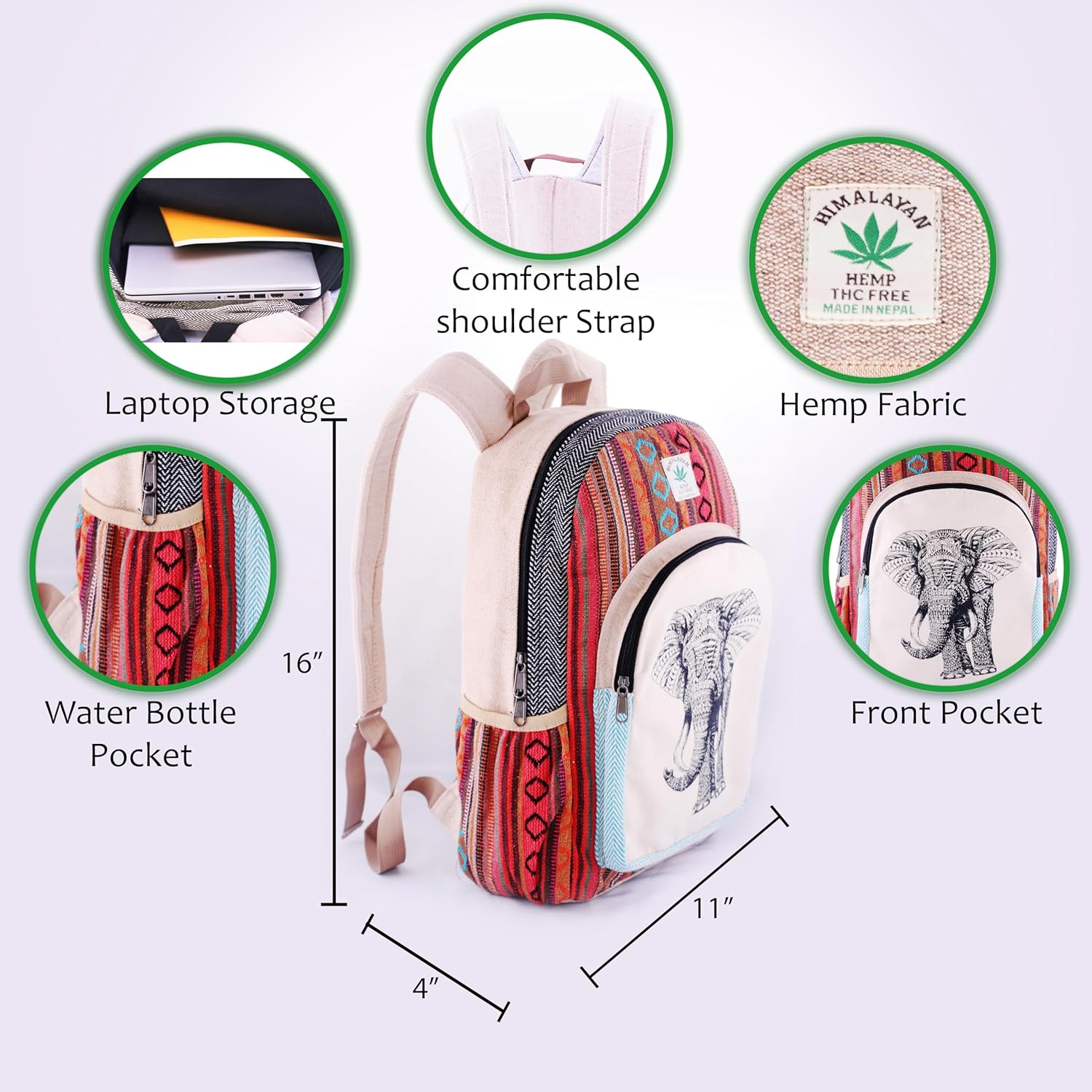 Anitya Hemp Backpack, Multi-Functional Pockets, Eco-Friendly, Unisex, Hiking Daypack, Durable Rucksack (AHLB012) - Image 7