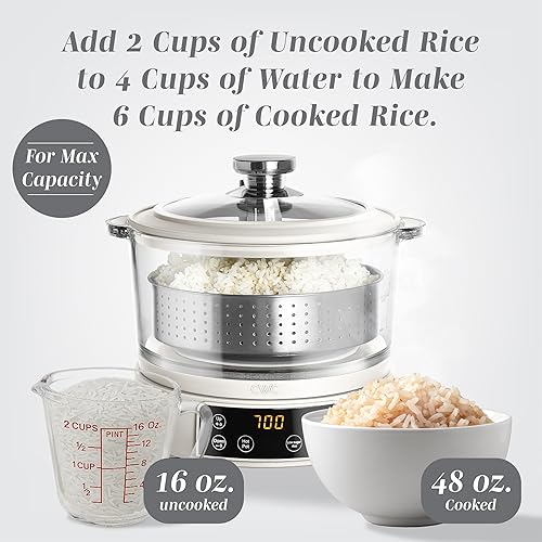 Miniatura 8 de COOK WITH COLOR Mini olla de arroz baja en carbohidratos de vidrio de 3 L – Capacidad para 2 tazas crudas/hace 6 tazas cocidas con cesta de filtro