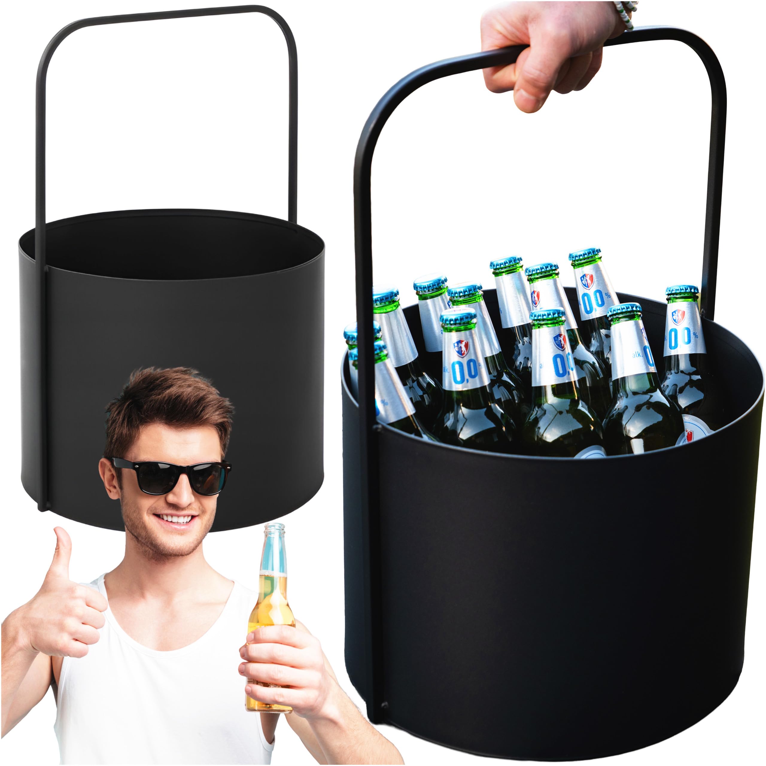 Kapaga - Flaschenträger Stahl Schwarz – Getränketräger 6 Flaschen 35 cm | Bierträger Modern und Robust – Flaschenhalter für Garten, Grill, Party, Picknick – Pulverbeschichtet und Tragbar