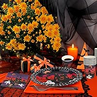 Vista 7 de DIYASY Halloween Plates and Napkins Party Supplies, Paper Plates and Cups Sets Disposable Dinner Dessert Plate Bulk Black Cute Appetizer Plate for