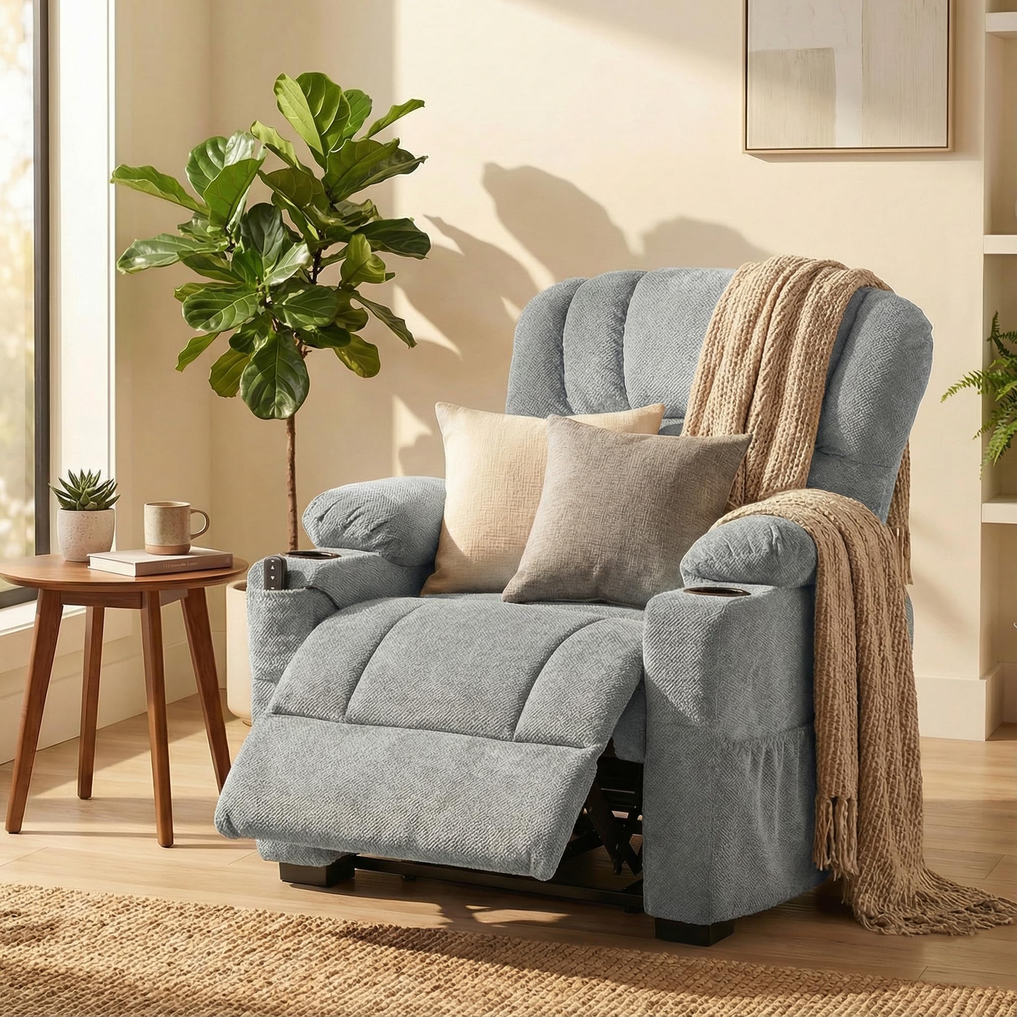 HOMCOM Sillón Relax Reclinable Eléctrico, Sillón Reclinable Silencioso de Terciopelo con Función Memoria, Reposapiés, Mando a Distancia, Bolsillos, Puerto USB, Portavasos, Respaldo Concha, Gris