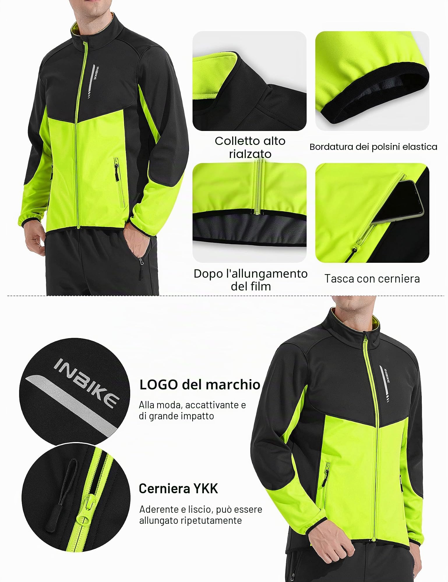 INBIKE Giacca Antivento Ciclismo Uomo Giacche Ciclismo Invernale Impermeabile Bici Trekking Running Softshell Antipioggia Bicicletta Verde S