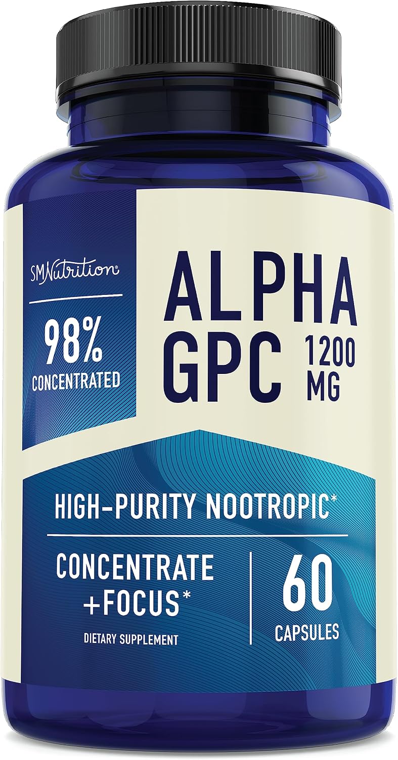 Alpha GPC Choline 600MG (60 Capsules, 30-Day Supply) Nootropic Brain Supplement for Focus, Memory, Motivation, Mood & Energy Support* - with BioPerine - Vegetarian, Gluten-Free, 3rd-Party Tested