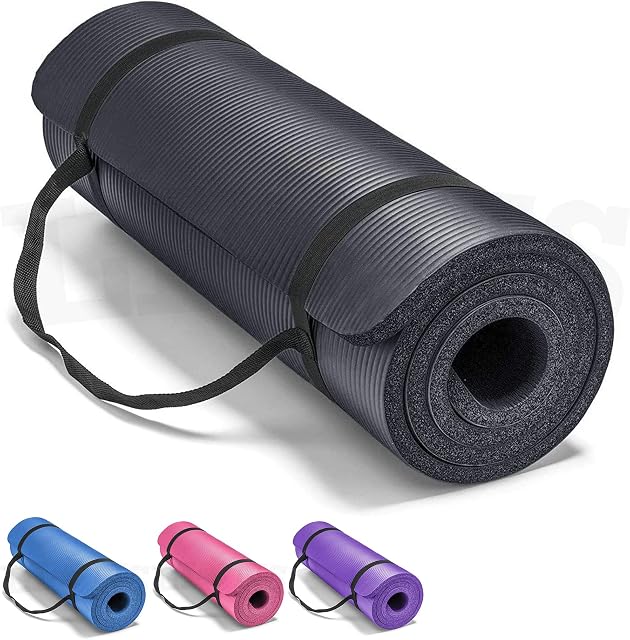 Lions Yoga Mat 10mm Thick NBR Foam Non-Slip Exercise Mat With Carrying Strap, Eco Friendly High Density Workout Mat for Women Men Home Gym Exercise, 180x61cm Black