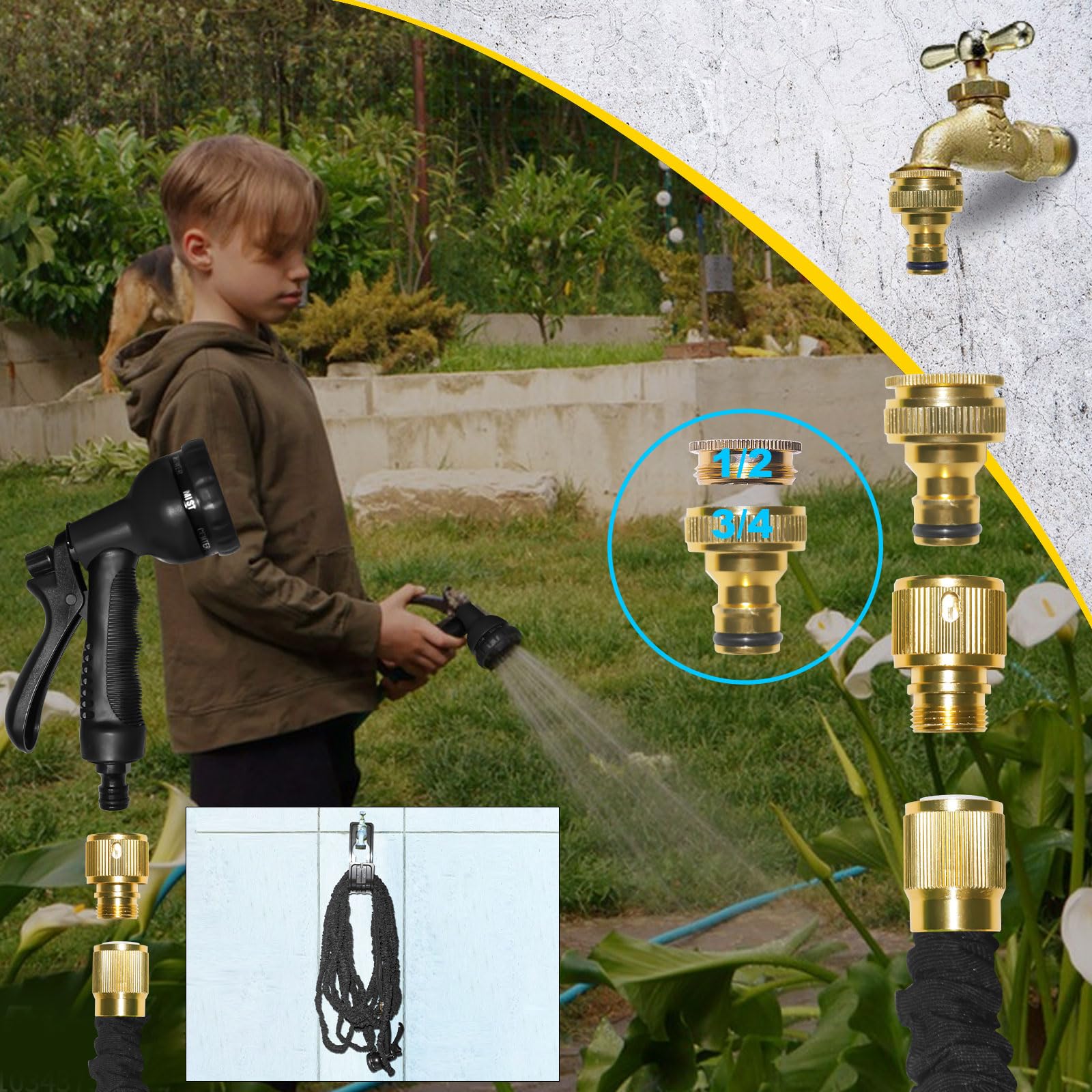 Tubo flessibile da 100 m per aiuole da giardino, in ottone massiccio resistente da 3/4 di pollice, tubo da giardino per fiori, aiuole, alberi, prato e piante (150 ft