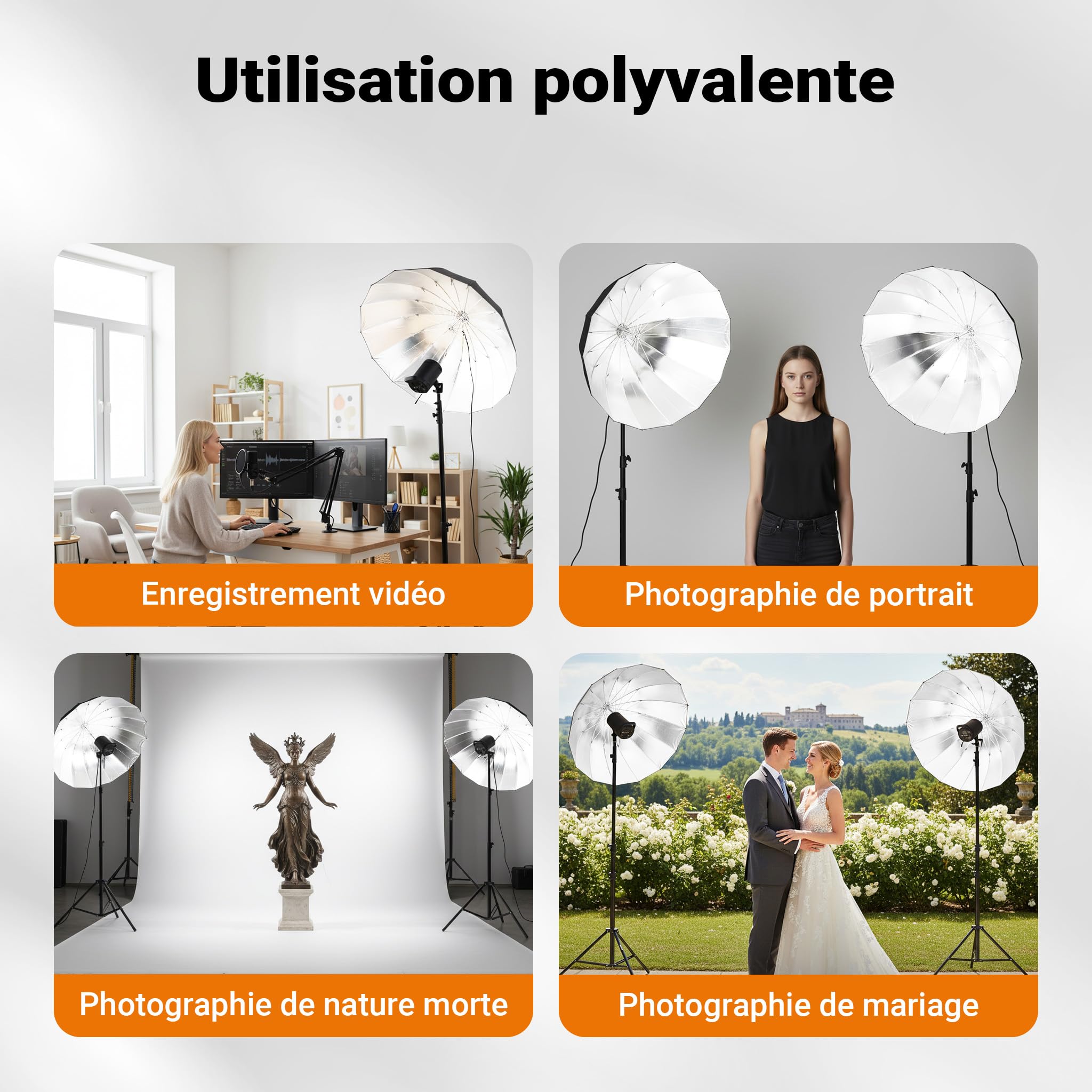 Walimex pro Parabol Réflecteur Noir/Blanc Ø 165 cm pour Une lumière Douce
